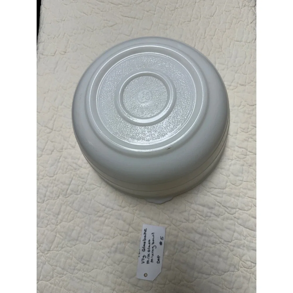 Vintage Glasbake White Milk Glass Ribbed Mixing Bowl Tab Handles #5 J-2355
